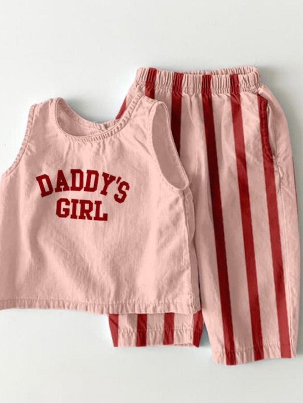 MiniOlie Pink "Daddy's Girl" Tank and Striped Pants Set, 12-18M